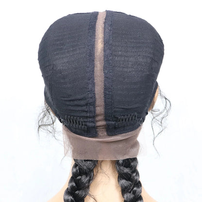 Handmade Double Dutch Cornrow Braided Wig | Natural Black Lace Front | Baby Hair | Kanekalon Synthetic Wig for Women