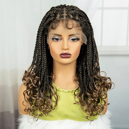 360° Full Lace Knotless Braids Wig with Wavy Ends | Baby Hair
