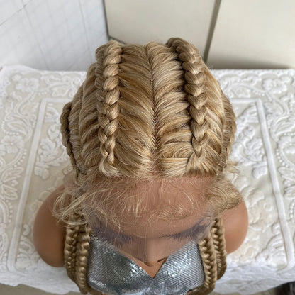 32 Inch Senegalese Twist Lace Front Wig | 4 Twist Cornrow | With Baby Hair | Synthetic Crochet Braids