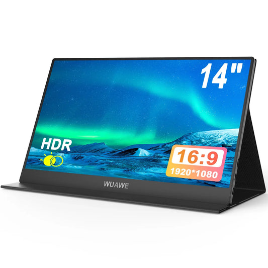 14inch Portable Monitor 1920*1080 USB-C HDMI and Type-C Travel Monitor, External Second Computer Monitor for PC Mac Phone.