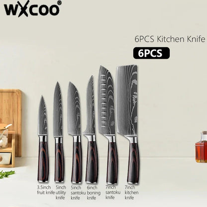 Damascus Steel Kitchen Knives VG10 Steel Fish Boning Knife Meat Cleaver Fruit Utility Cutter with Long Magnetic Knife Block