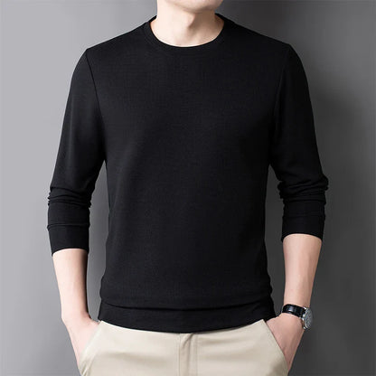 Men Casual Waffle Round Neck T-shirt Breathable, Comfortable, and Fashionable Long Sleeved T-shirt.