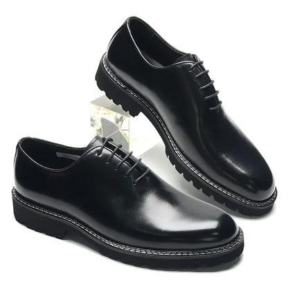 Elegant Black Men's Dress Shoes | Genuine Natural Whole Leather Oxfords (Height Increasing, Breathable)