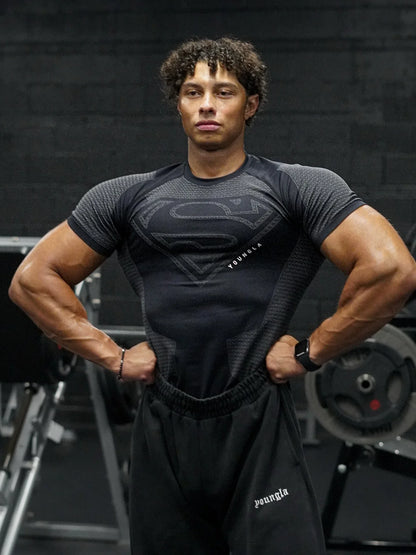 New style Men High Elastic Quick Dry Sports T-Shirt, Tight Workout Breathable Summer Short sleeve tops.