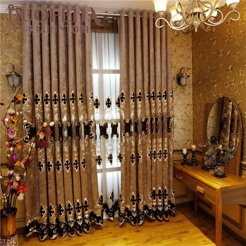 Luxurious Drapes for Bedroom Window ,Hot Model European-Style Luxury  Curtains for Living Room