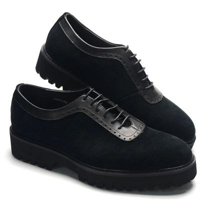 Designer Luxury Platform Oxfords for Men | Cow Suede Genuine Leather Black & Blue Casual Shoe (Height Increasing)
