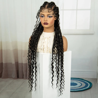 34" Cornrow Braids Wig with Curly Ends | Full Lace Frontal