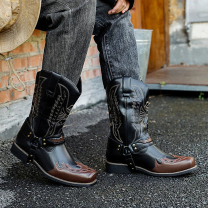 2025 Men's Western Cowboy Style Boots - Two-color Geometric Pattern.