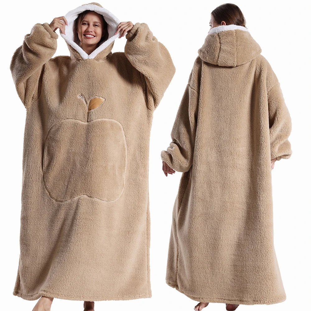 Extra Long Wearable Blankets, Winter Flannel Hooded Blanket, Full Sleeves Men Women Soft Throw Blanket.