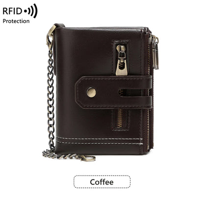 Double Zipper Wallet for Men, Multi-Card, Three-Fold Wallet with Chain.