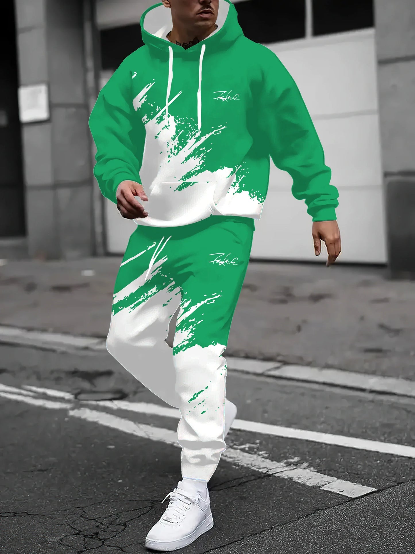 2025 Spring and Autumn, New Men hoodie set casual roller skating, 3D printed street men wear.