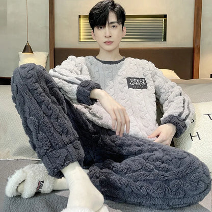 Thickened Warm Plus Size Men’s Pajamas, Autumn and Winter  Nightwear.