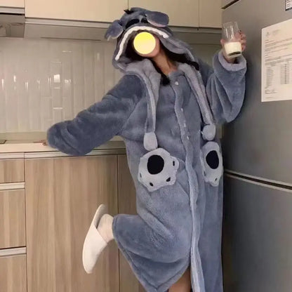 Disney Stitch Warm Fleece Lined Sleepwear Robe, Soft Material Men, Women Pajamas Set.