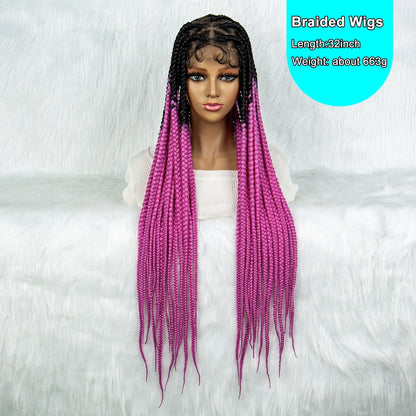 Colorful Knotless Box Braids Wig | Full Lace Cornrows | Large Braids