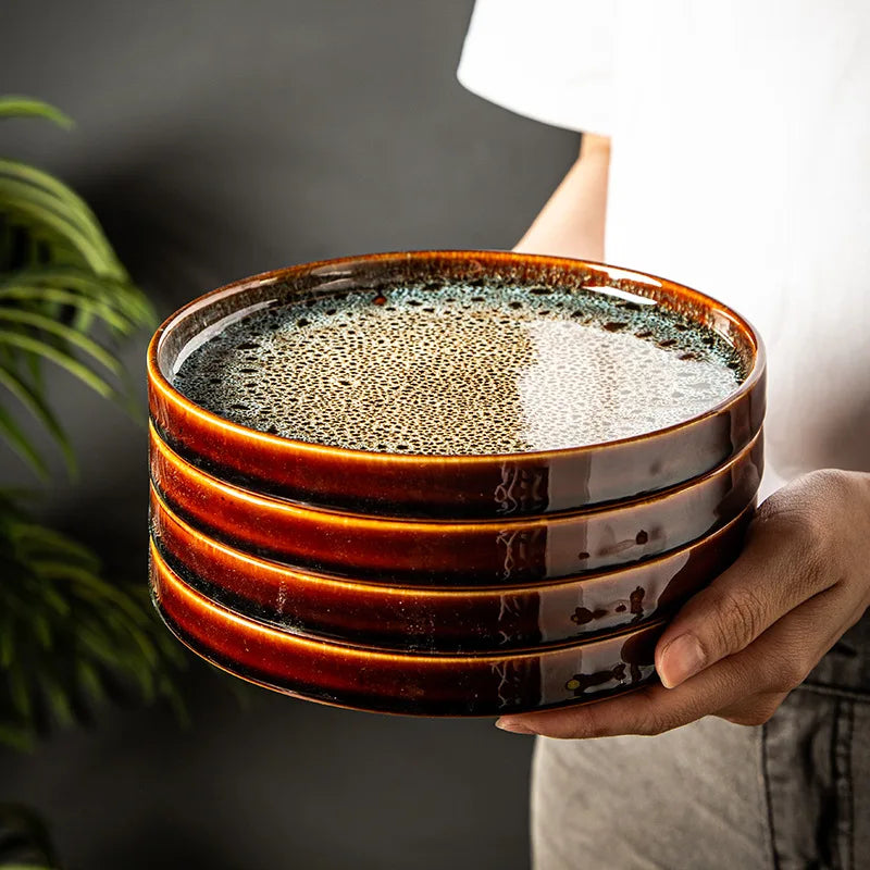 Ceramic household dish Ceramic dumpling plate ins high appearance level Western plate Japanese round tray