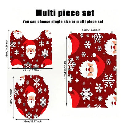 A snowflake Christmas style toilet mat can be purchased individually, or assembled as a set for bathroom carpets.