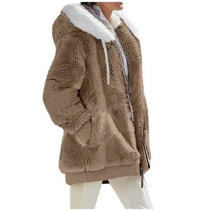 Fashion Women's Coat, Hooded Zipper Lady Cashmere Fleece Jacket.