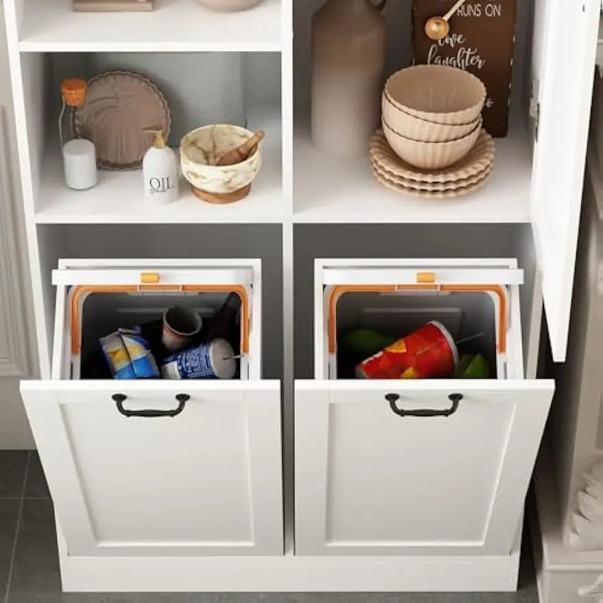 Laundry Hamper Cabinet with 2 Large Flip Drawers & Shelves, Freestanding Bathroom Storage Cabinet with Door.