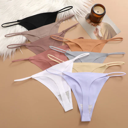 7Pcs/Set Traceless Ice Silk Thongs For Women, Sexy Low Waist Elastic Underwear Ultra-thin Female Cozy Breathable G-strings.