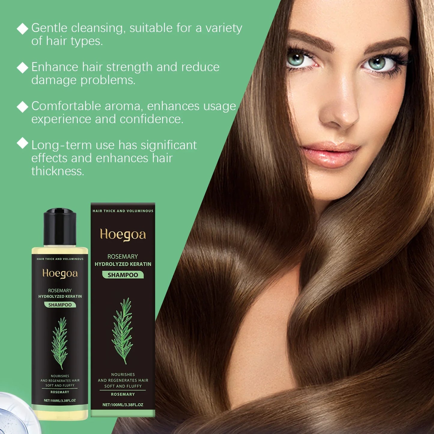 3pcs Rosemary Hair Growth Shampoo, Thickening Hydrolyzed Keratin Dry Frizzy, Damaged Repair Moisturizing Scalp Cleaning Shampoo.
