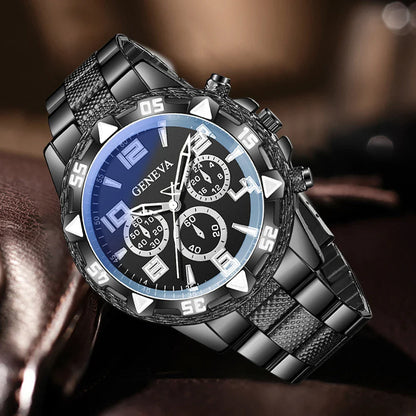 3PCS Men's Watch Set, Business Trend Versatile Digital Scale Circular Dial, Quartz Watch.