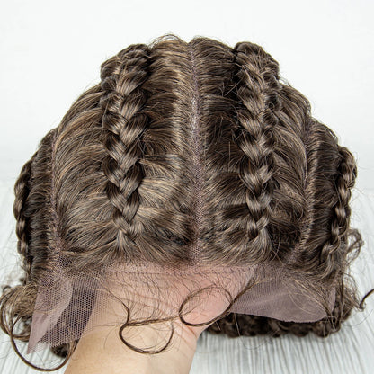 22" Box Braids Full Lace Wig | Two Curly Ponytails | Baby Hair | Synthetic Braided Wig