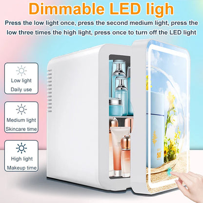 6L mirror beauty makeup refrigerator, skin cosmetics care hot and cold storage, portable LED mini refrigerator.