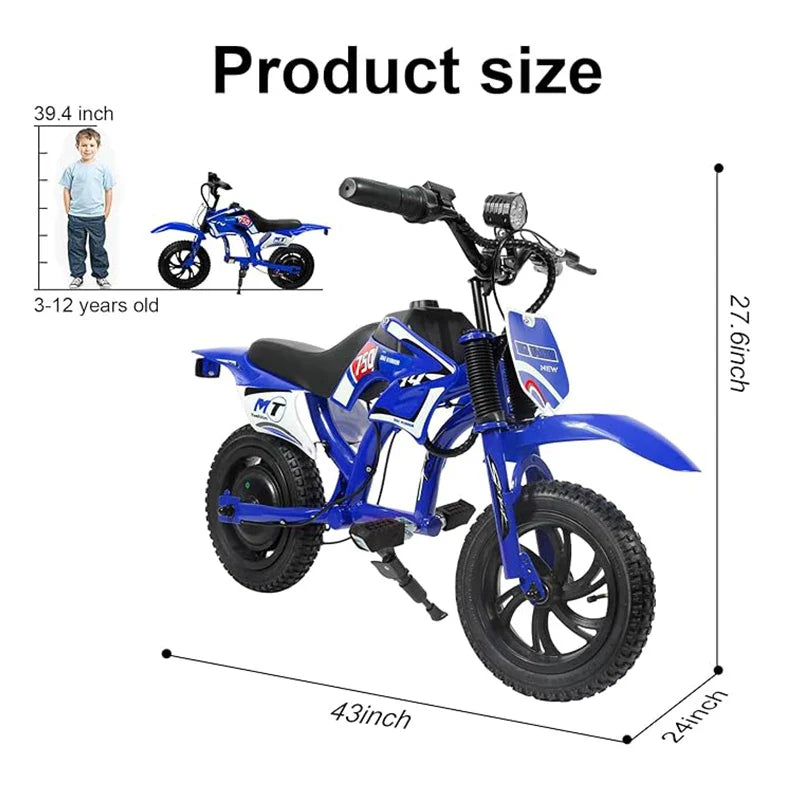 25V Electric Dirt Bike, 200W Electric Motorcycle, Up to 10MPH & 7 Miles Long Range, 3-Speed Modes for Kids Ages 3-10.
