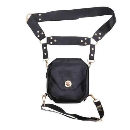 Punk Retro PU Square Waist Bag | Casual Small Square Hip Packs for Women (Multi-function Outdoor Leg Phone Pouch & Crossbody)