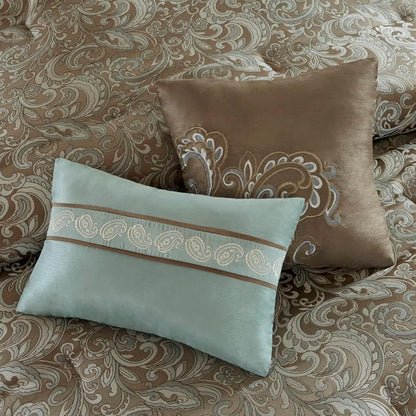 Bristol Collection 24-Piece Bedding Set, with Faux Silk Comforter and Paisley Jacquard Design Curtains.