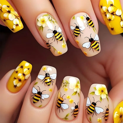 24pcs Golden Stripe Press on Nails Long Square False Nails Full Cover Nail Tips.