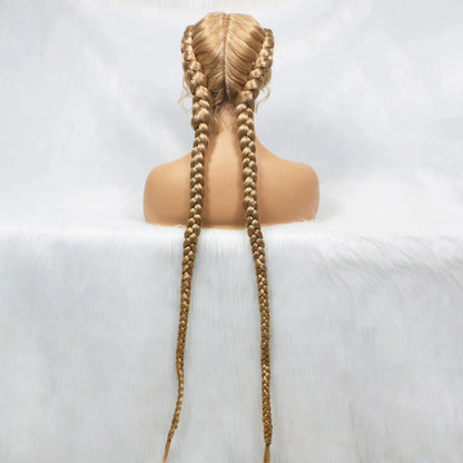 Handmade Double Dutch Cornrow Braided Wig | Natural Black Lace Front | Baby Hair | Kanekalon Synthetic Wig for Women