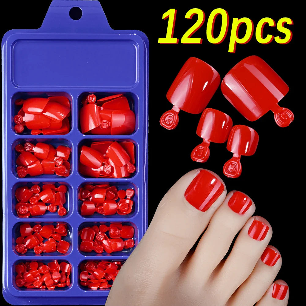 100PCS Short Square False Toenail Tips, Full Cover Acrylic Nail Art.