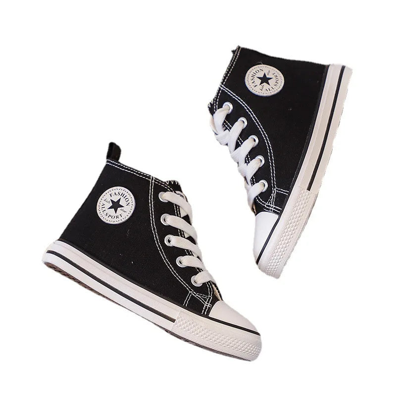 Children High-Top Canvas Shoes, Soft Bottom Comfortable Non-slip Casual Shoes, Simple Solid Color Lace-Up Canvas Shoes.