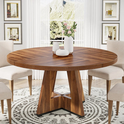 Round Dining Table for 4, 47 Inch Farmhouse Kitchen Table, for Dining Room.
