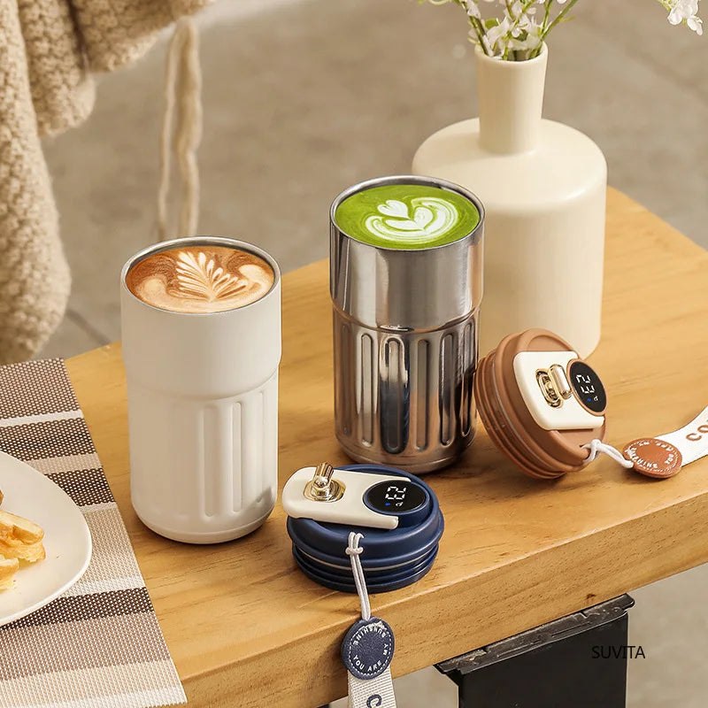 Intelligent Digital LED Temperature Display Coffee Cup, Stainless Steel Thermos Bottle, Keeps Cold and Heat Mug.