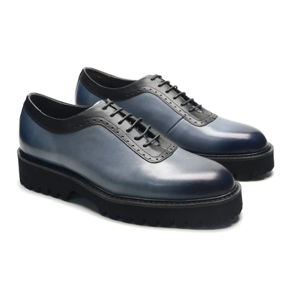 Designer Luxury Platform Oxfords for Men | Cow Suede Genuine Leather Black & Blue Casual Shoe (Height Increasing)