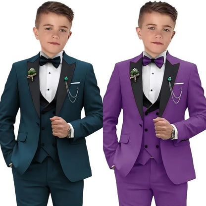 Autumn New Arrival Kids Formal Suit Set, 3 Pieces Velvet Notched Lapel Neck , Matching Vest and Pants, Boy's Tuxedo Set.