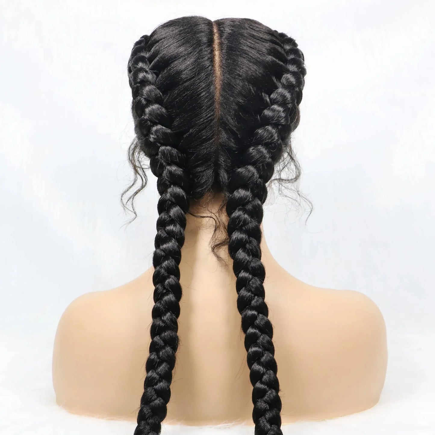 Handmade Double Dutch Cornrow Braided Wig | Natural Black Lace Front | Baby Hair | Kanekalon Synthetic Wig for Women