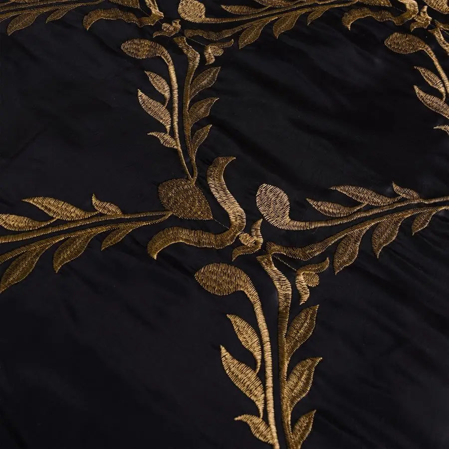 7 Piece Bed in A Bag Comforter Set, Queen Black and Gold Faux Silk Fabric Embroidered, Breathable and Wrinkle Resistant.