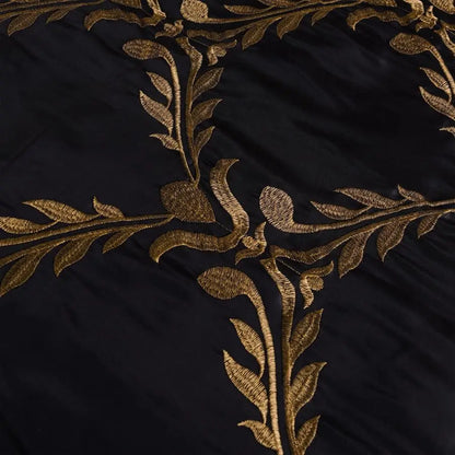 7 Piece Bed in A Bag Comforter Set, Queen Black and Gold Faux Silk Fabric Embroidered, Breathable and Wrinkle Resistant.