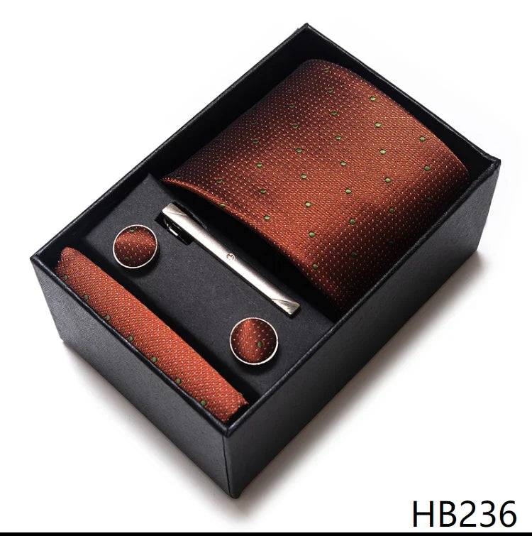 8 cm Wide Tie Sets Blue Solid Men's Neck Tie Handkerchief Cufflinks Clip Gift Silk Handmade