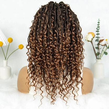 Short Bohemian Box Braids Wig | Full Lace | Curly Ends | Baby Hair | Synthetic Boho Wig