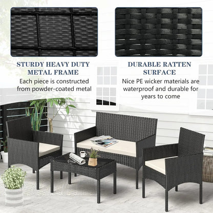 4 Pieces Patio Furniture Set, Outdoor Wicker Rattan Patio Conversation Furniture Set.