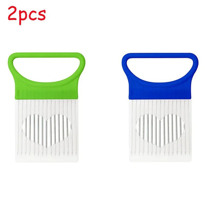 1/2/3/4pcs Effortlessly, Slice Onions with this 1pc Colorful Onion Slicer stainless steel potato chip onion holder.