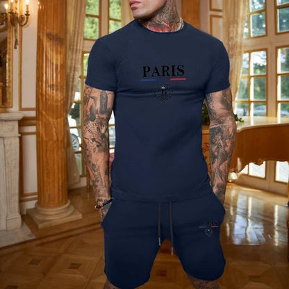 New Summer Men Fashion Short sleeved T-shirt and Shorts, 2-piece Set Sportswear  Casual Men Set.