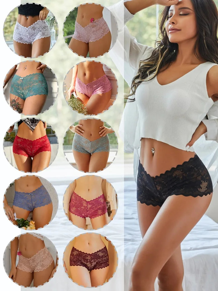 8PCS/Set Women Floral Lace Boy shorts, Female Transparent  Girls Intimates Lingerie.