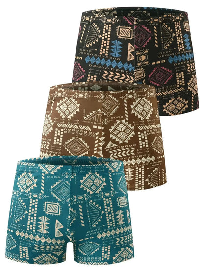 3-piece set - Men's casual underwear with full-body printed pattern boxer shorts.