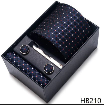 8 cm Wide Tie Sets Blue Solid Men's Neck Tie Handkerchief Cufflinks Clip Gift Silk Handmade