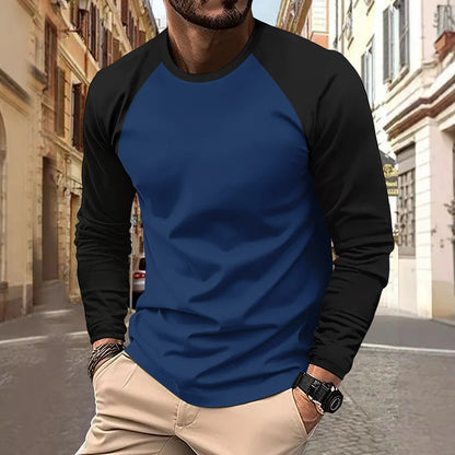 Men T-shirts Long Sleeve O-neck, Casual Raglan Sleeves Color Matching for Men.